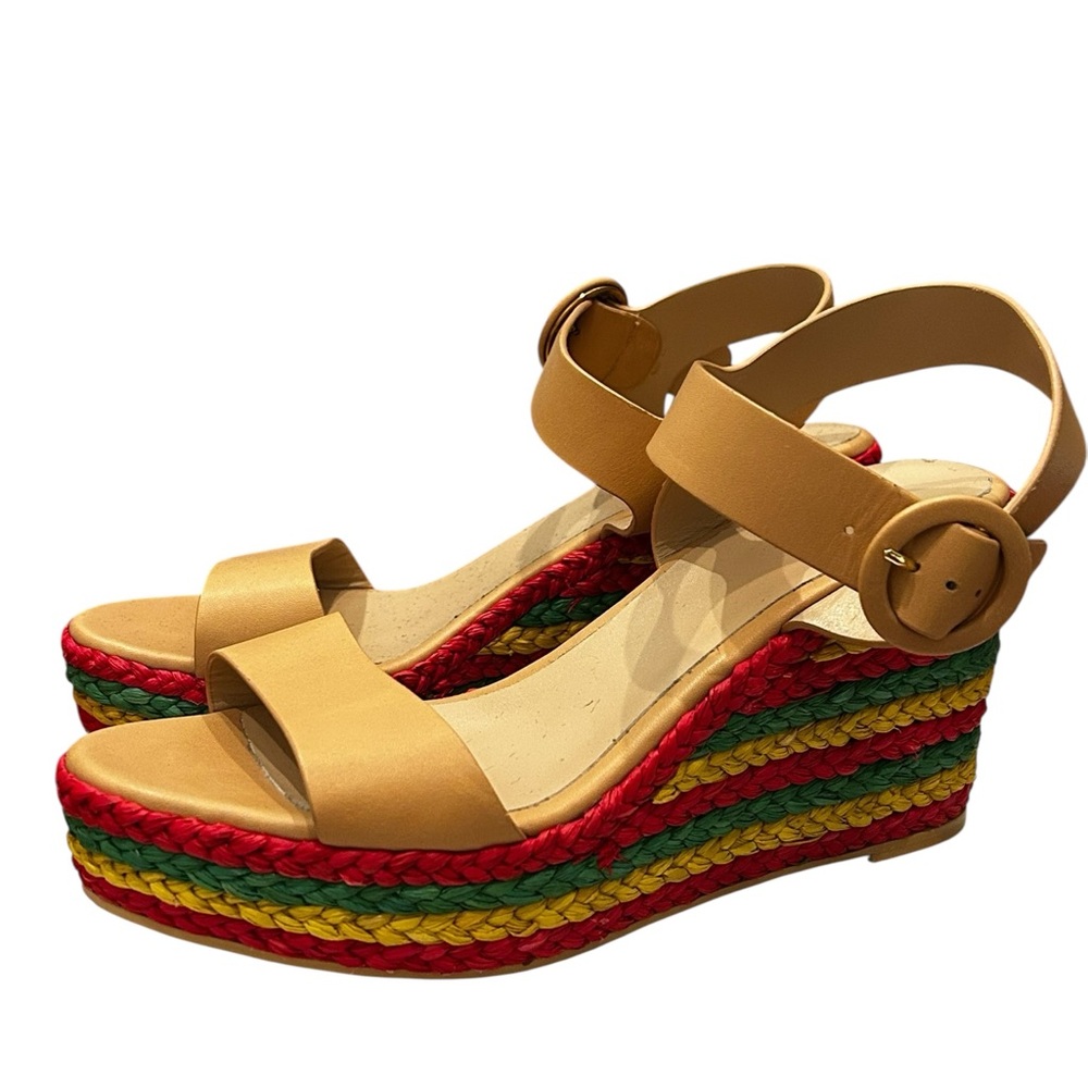 Barneys New York leather espadrille sandals a multi-colored woven platform sole